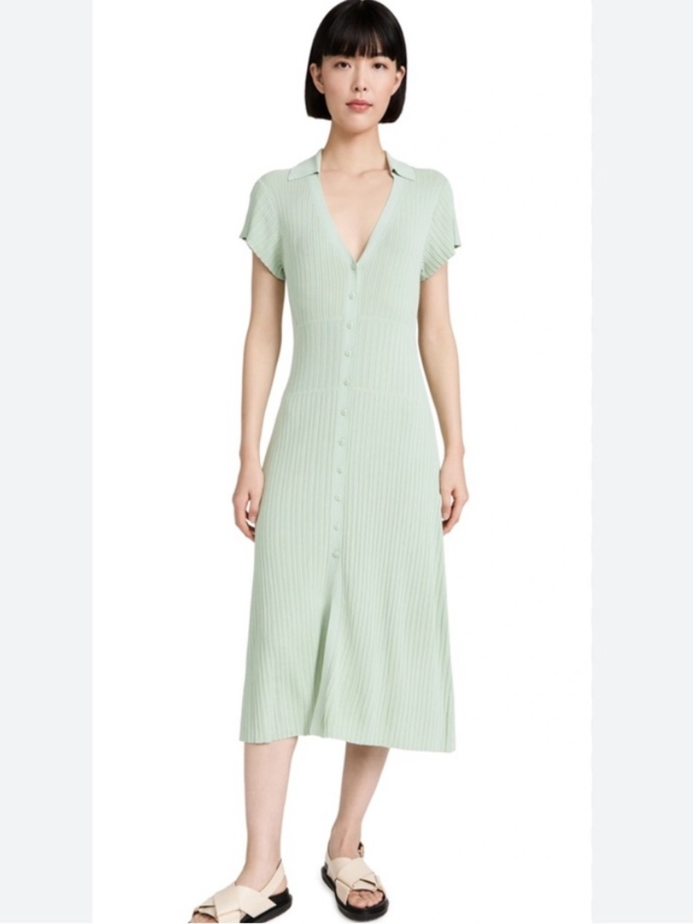 Rag & Bone Esme Ribbed Short Sleeve Midi Dress in Mint Green Sz M